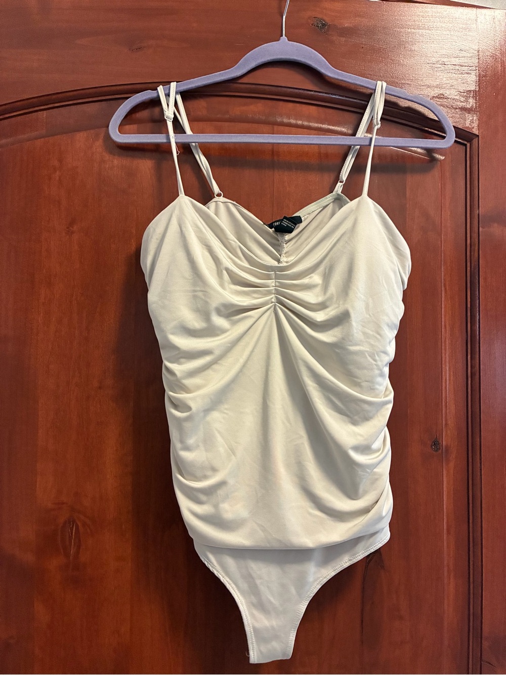 Forever 21 Ivory Ruched Spaghetti Strap Bodysuit